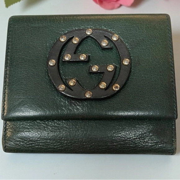 Gucci Handbags - Gucci Dark Green Leather blondie compact Wallet with Logo
